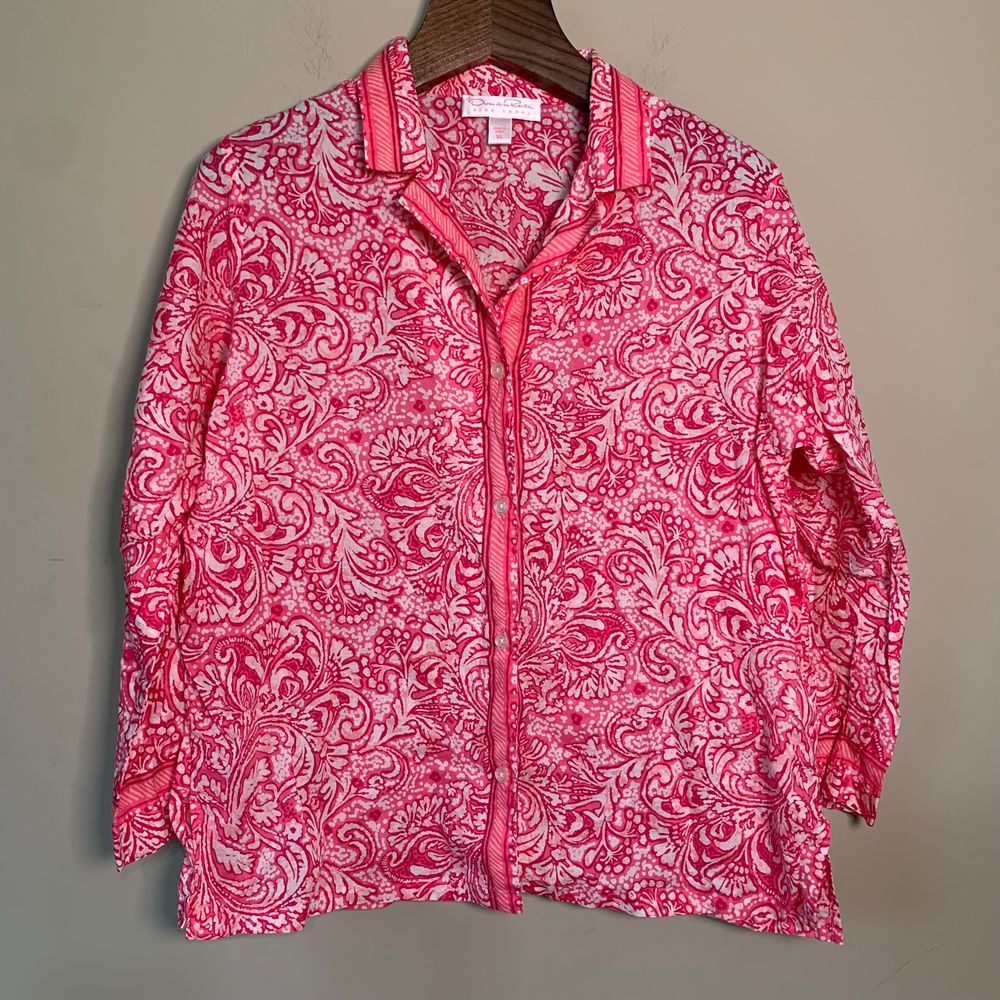 Oscar de la Renta Pink Label Pink Button Down Pajama Top Size XL - Picture 1 of 12